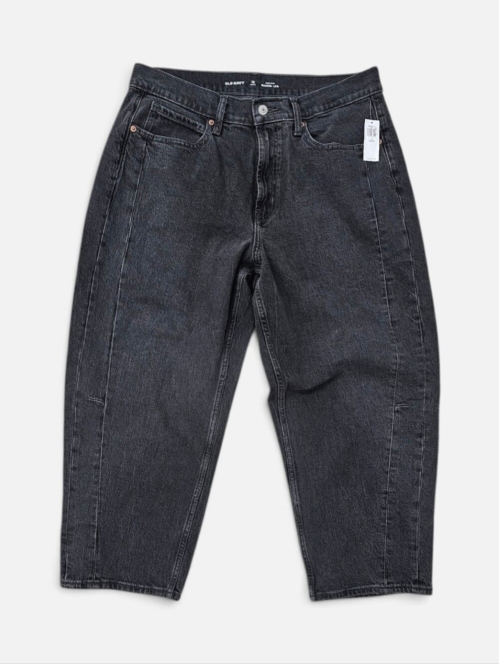 Old Navy High Rise Barrel Leg Black Stone Wash Jeans Petite